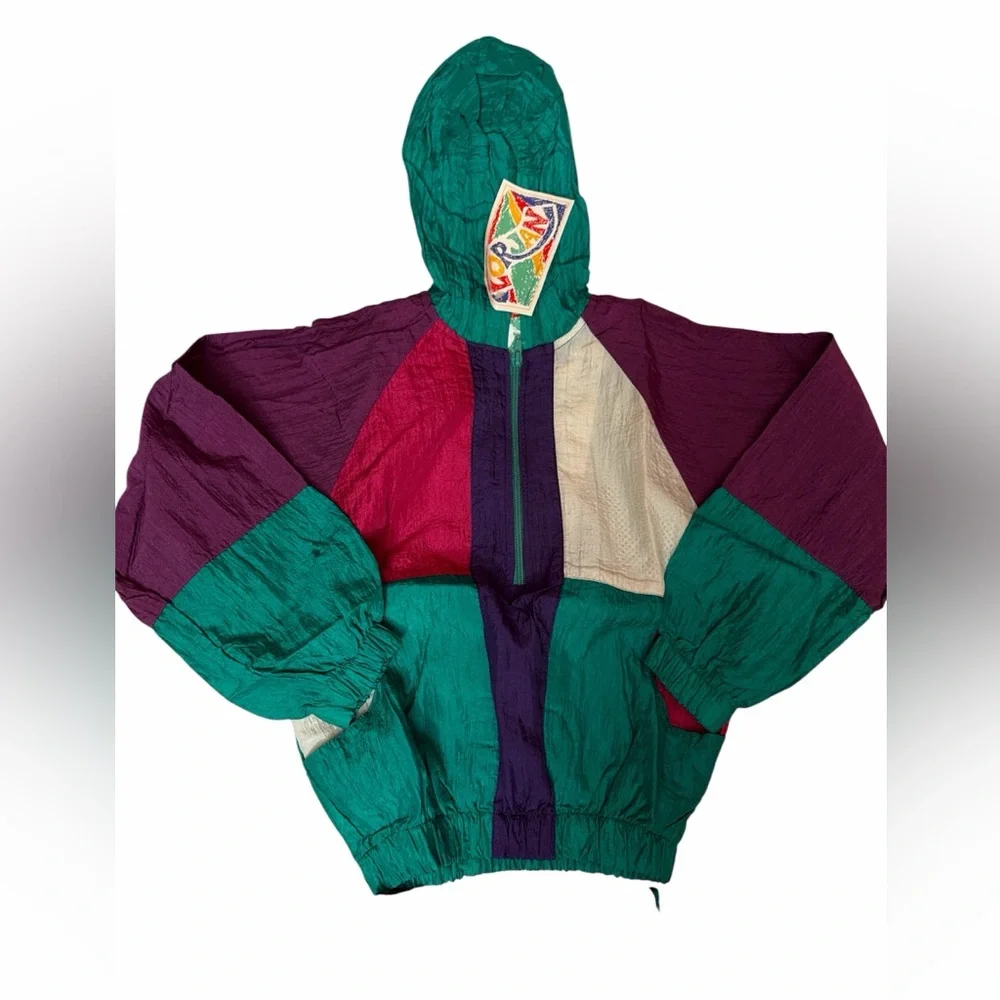 Vintage 80s/90s‎ Colorblock Tracksuit shorts Youth Half Zip Pullover Size Medium